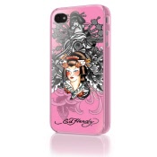 ed hardy faceplate iphone 4, tattoo, geisha, pink,